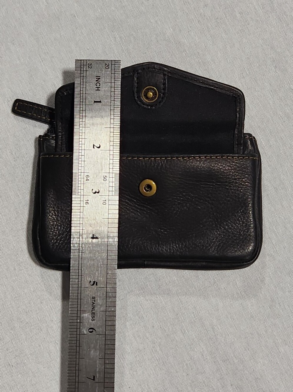 Fossil Coin Wallet Patchwork Leather Black Brown Tan ID Window Key Ring Snap Zip - Picture 7 of 9